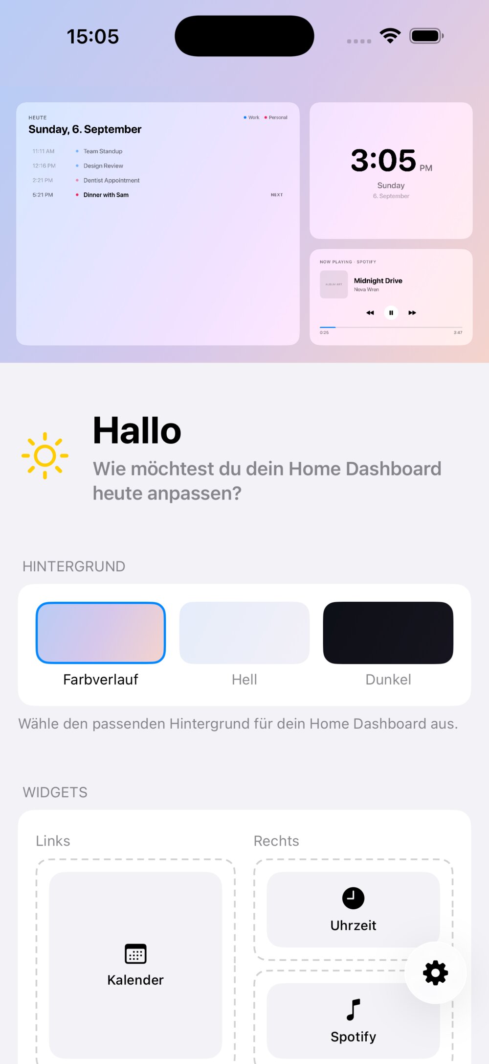 Hemlu am iPhone: Live-Vorschau, Hintergrundwahl und Widget-Anordnung
